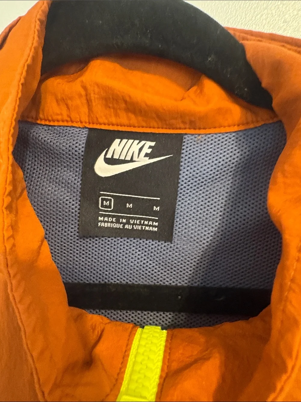 Nike Hooded Pullover Anorak Jacket in Blue & Rust with Neon Yellow  packable